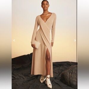 NWT Cult Gaia Lissie Wrap Knit Maxi Sweater Dress in Oatmeal beige, Size XS